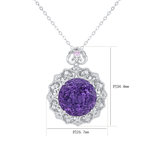 Title 3, Luxurious S925 Silver Set Natural Amethyst Pend...