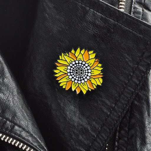 Title 2, Orange Sunflower Denim Jacket Brooch, a unique ...