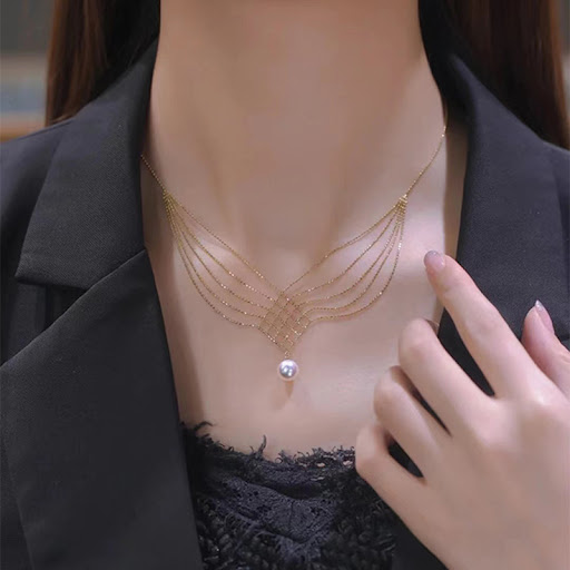 Title 2, Womens Mermaid Pearl Lace Multi-layer Necklace...
