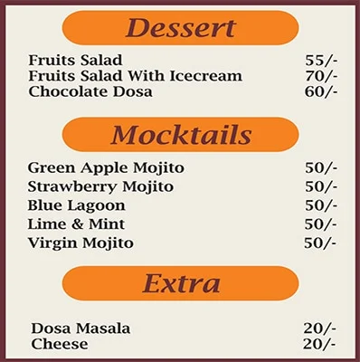 Sam Mankar Dosa menu 