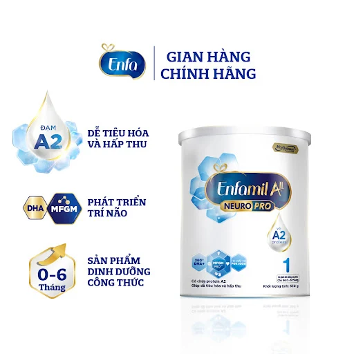 Sữa bột Enfamil A2 Neuropro 1 cho trẻ từ 0 - 6 tháng tuổi – 350g