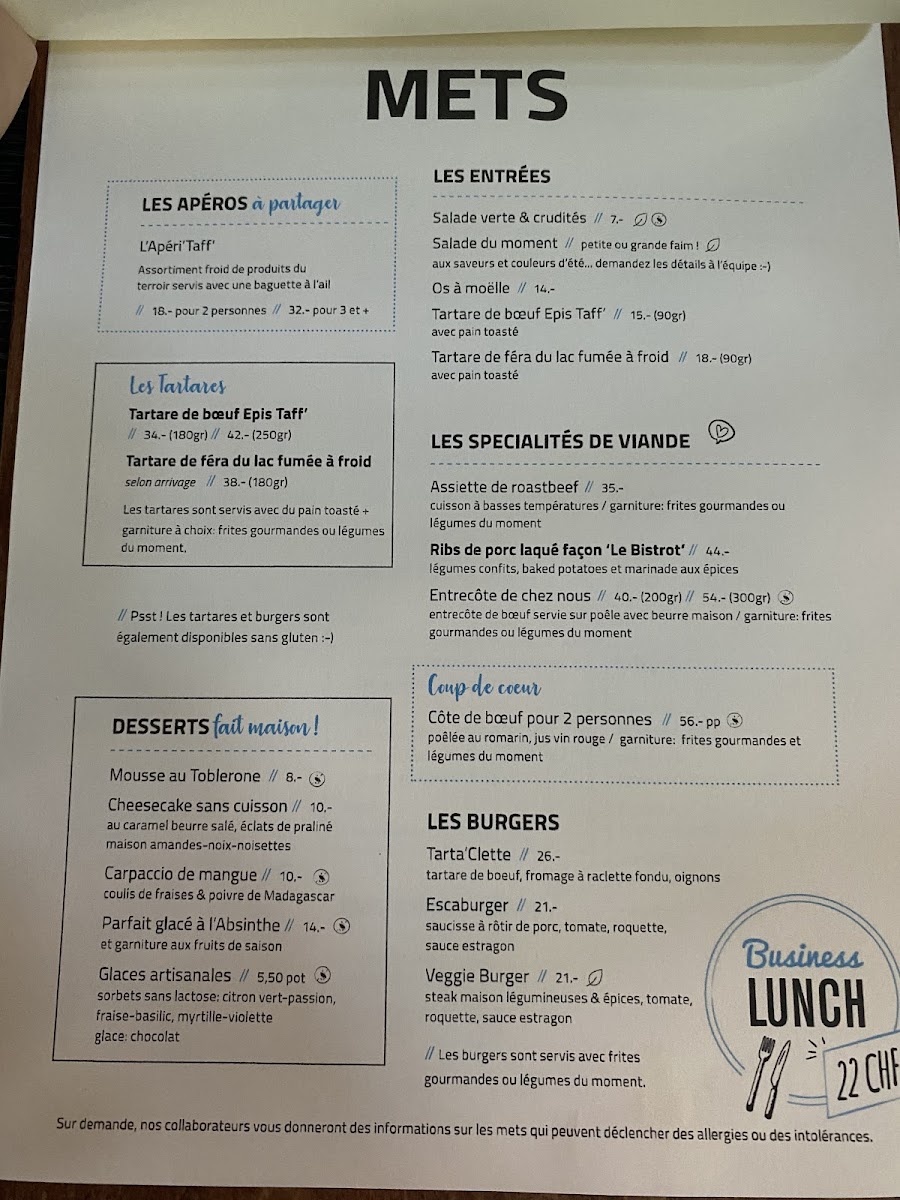 L'Epis Taff' Bistrot gluten-free menu