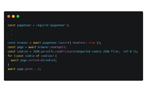 Export cookie JSON file for Puppeteer