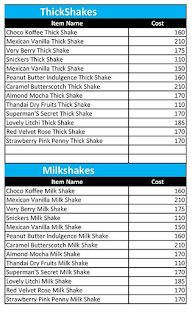 Splurge - Thickshakes And Milkshakes menu 1