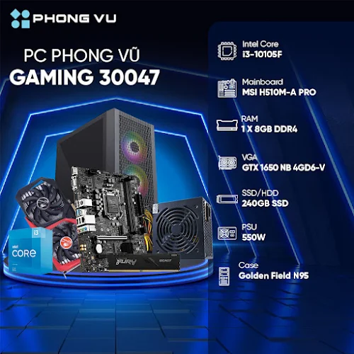 PC PV Gaming 30047 (i3-10105F/8GB/240GB SSD/GTX 1650/No OS)