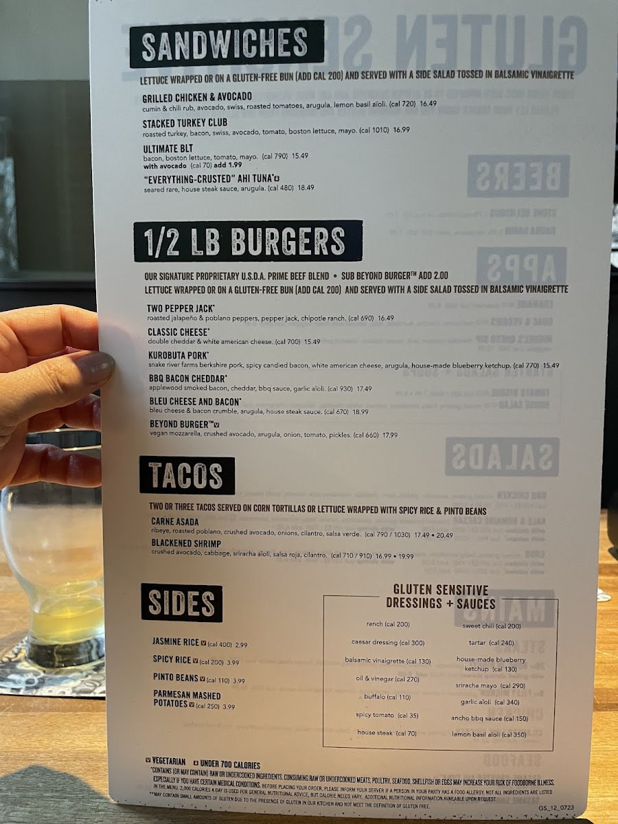 Yard House gluten-free menu