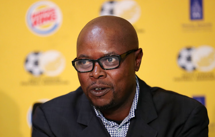 Former Bafana Bafana striker Phil Masinga speaks during a press conference at Safa House in Johannesburg on July 26 2018.