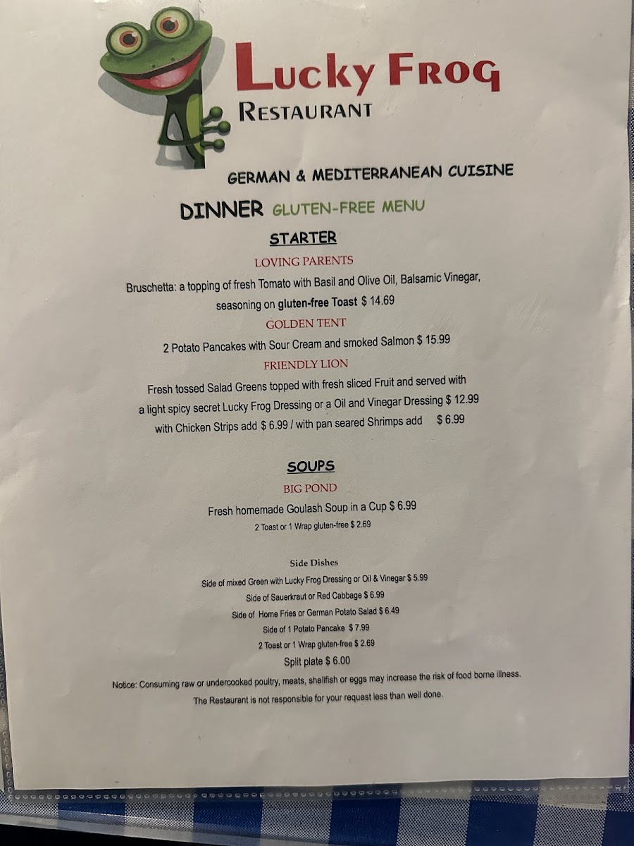 Lucky Frog Restaurant gluten-free menu