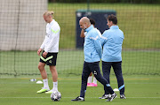 Manchester City manager Pep Guardiola during a training session at their Uefa Champions League media day at Manchester City Football Academy on June 6 2023.