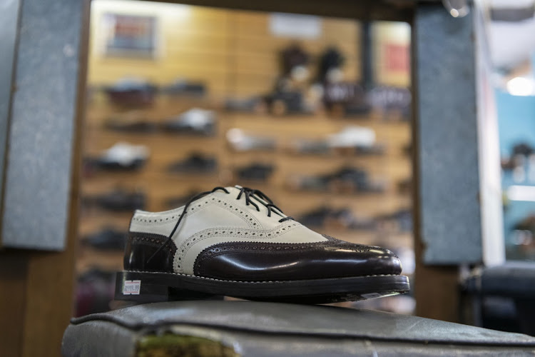 A classic two-tone Florsheim shoe for sale at Erlings Shoes, which counted Cyril Ramaphosa, Kgalema Motlanthe and Tokyo Sexwale among its customers over the years.