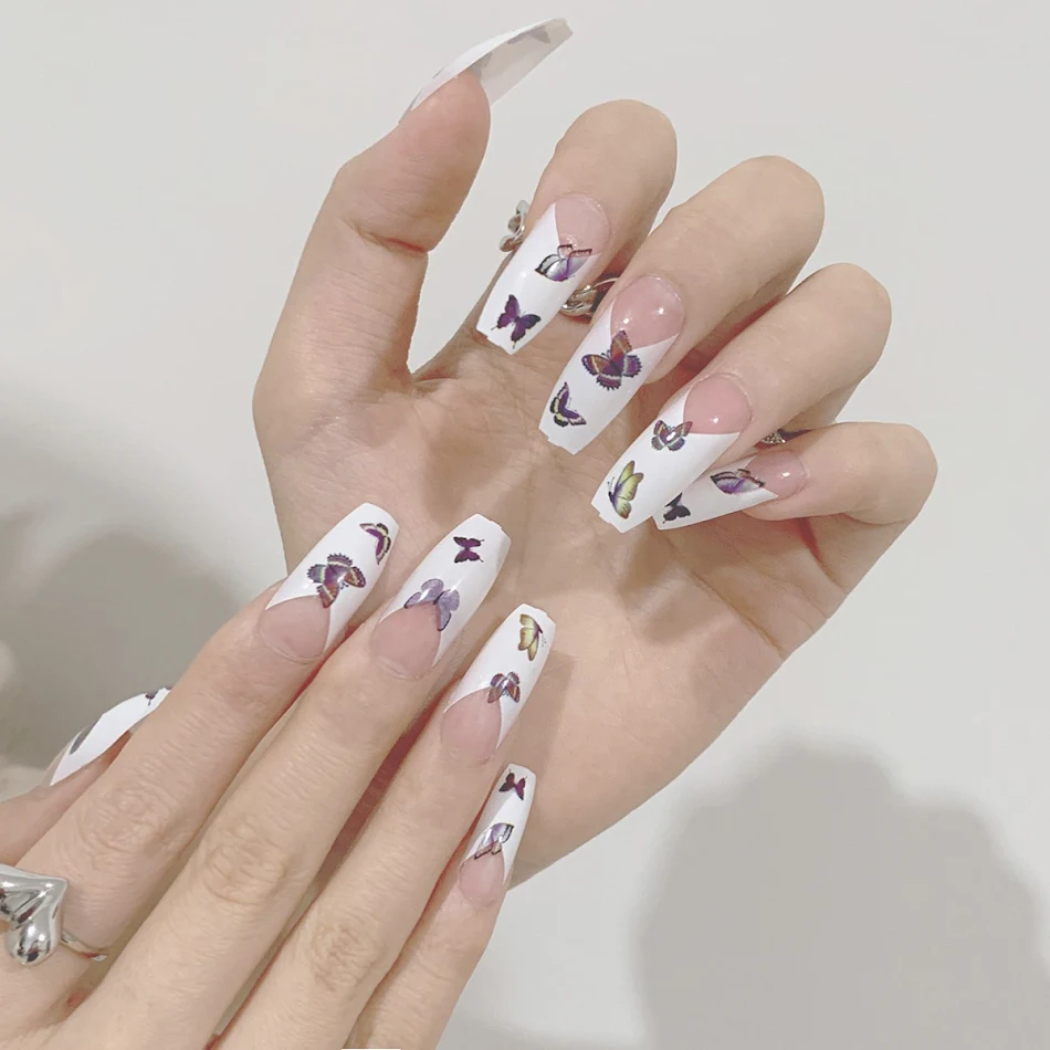 Französische Farbige Schmetterling Fat Ballet Nagelpatches – Fertige Maniküre für sofortige Eleganz und einfache Anwendung.