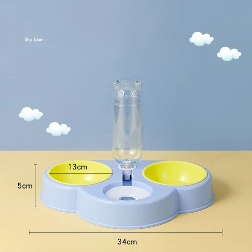 Pet Cat Bowl Automatic Feeder 3-in-1 Dog Cat Food Bowl With Water Fountain Double Bowl Drinking Raised Stand Dish Bowls 