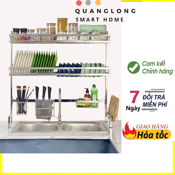 Kệ Úp Chén Inox 304 Đa Năng Kệ Đựng Chén Bát Thông Minh 2 Tầng 3 Tầng Cao Cấp Foodcom_Quanglong.