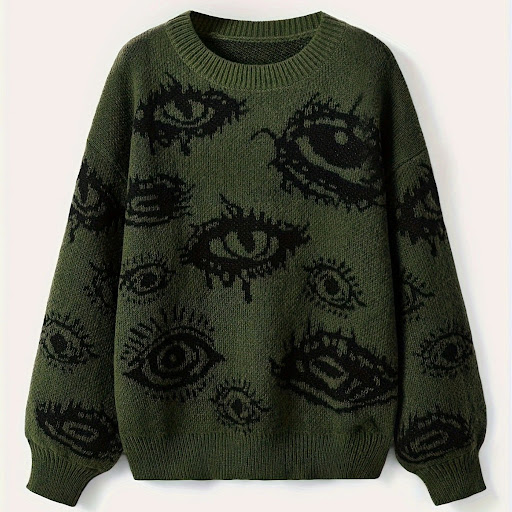 Title 2, Cool Contrast Color Top All-matching Knitted Sw...
