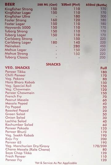 Hotel Rajwada Rooftop Restraunt menu 