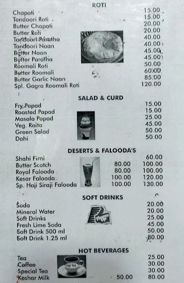 Haji Darbar Restaurant menu 