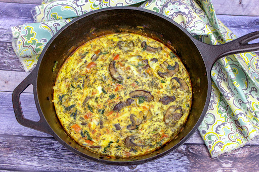 Italian frittata in a skillet.