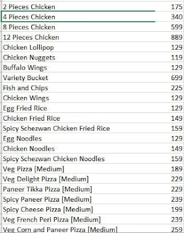 Km Foods menu 