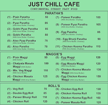 Just Chill Cafe menu 