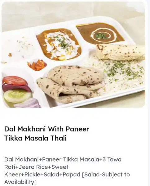 Dal Makhani With Paneer Tikka Masala Thali