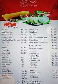 Aha Tiffins menu 1