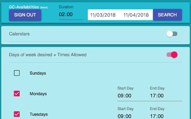 Google Calendar Availabilities chrome extension