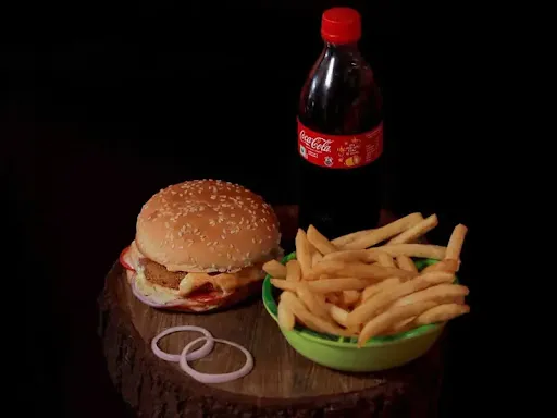 Veg Burger + French Fries + Soft Drink