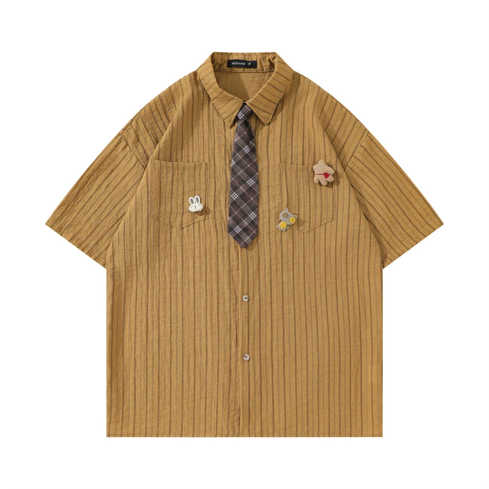 Camisa de hombre de manga corta a rayas verticales, ideal para un look casual y fresco, cómoda y transpirable para el verano.