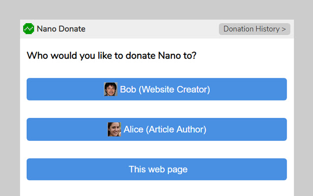 Nano Donate chrome extension