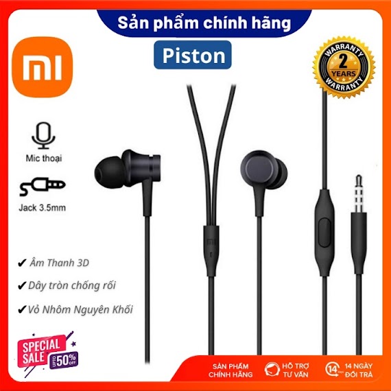 Tai Nghe Có Dây Xiaomi Piston Lite 2017 - Tai Nghe Gaming Xiaomi Vỏ Nhôm Nguyên Khối, Bass Mạnh, Chống Ồn - Bh Tháng