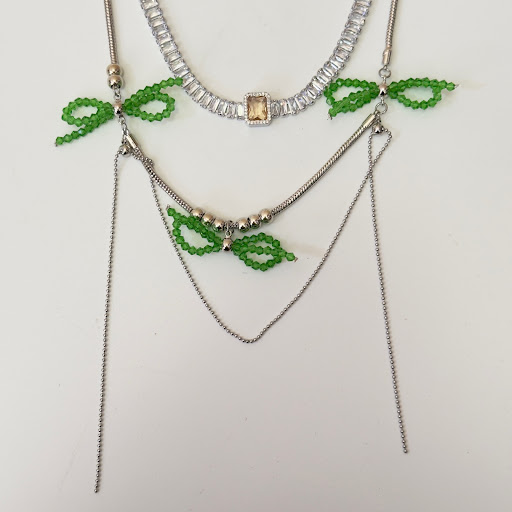 Title 3, Green Glaze Titanium Steel Necklace with Multi-...