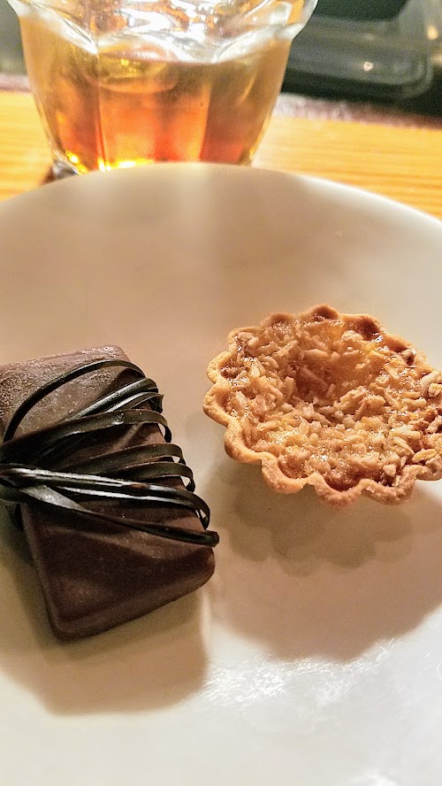 Chefs Who Inspire Dinner with Justin Woodward, Dessert #2 Coconut tart, shiso ice cream in chocolate by Geovanna Salas, the pastry chef at Castagna