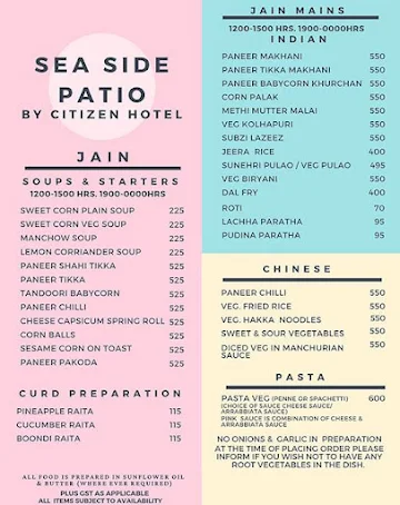 Seaside Patio menu 