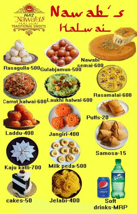 Nawabs Halwai menu 