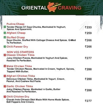 Oriental Craving menu 