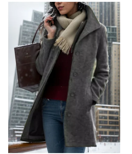 Abrigo de lana de color liso de longitud media para mujer, estilo europeo y americano. Elegancia y calidez para un look sofisticado y versátil, perfecto para el invierno.