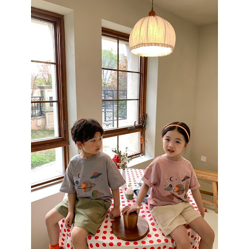Title 1, Boys and Girls Casual Cartoon Print Short Sleev...