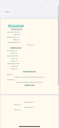 Prasadam Foods menu 1