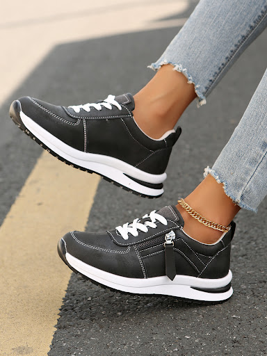 Title 12, Fashionable solid color front lace-up womens s...