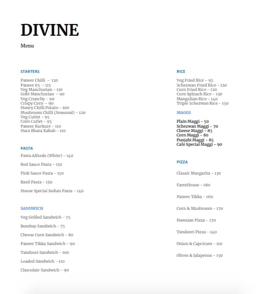 Divine - Cafe & Restro menu 