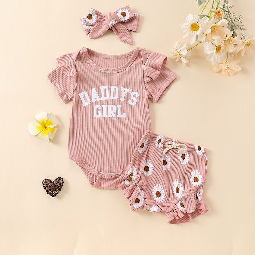 Title 8, Flounced sleeve romper and fake drawstring shor...