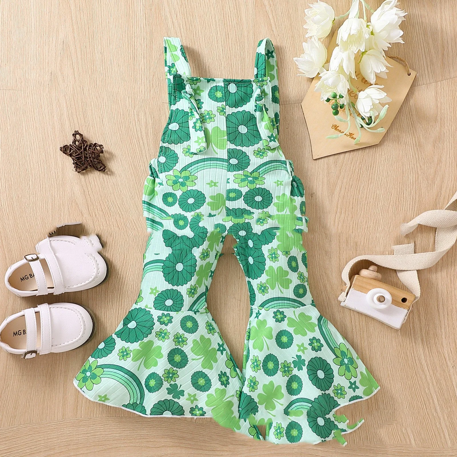 Title 2, Pantalon évasé vert pour bébé fille, imprimé tr...