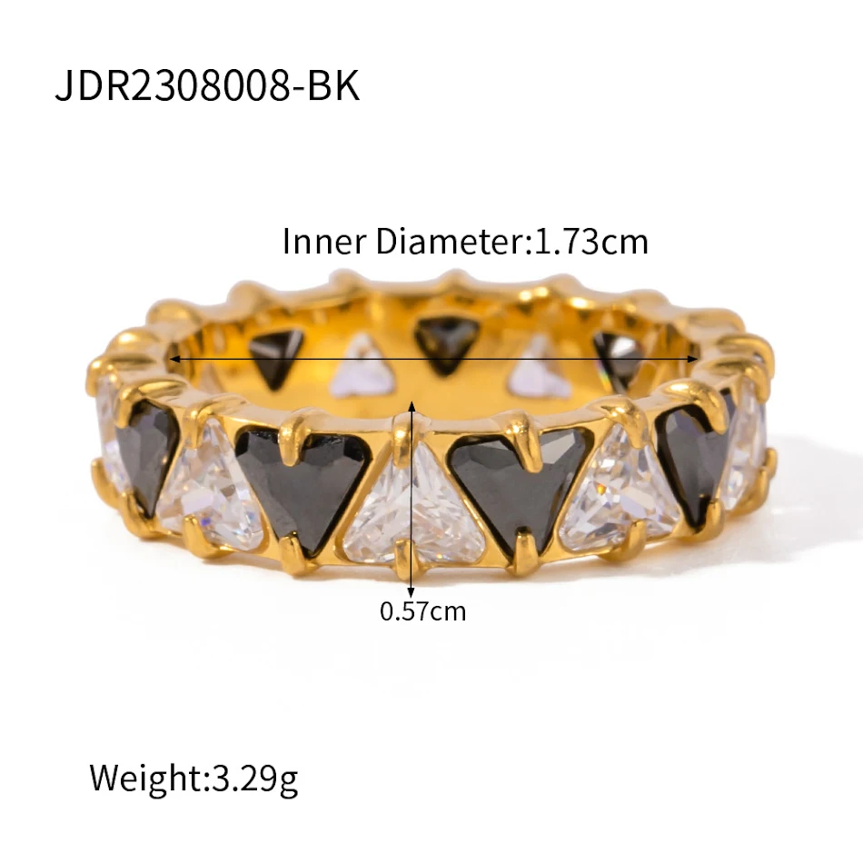 RVS ring met ingelegde zirkonia driehoek. Elegante damesring, waterbestendig, modern design, duurzaam en geschikt voor dagelijks gebruik.