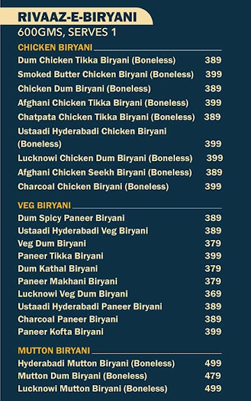 Charcoal Eats - Biryani & Beyond menu 