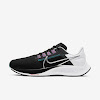 air zoom pegasus 38 black / white / chlorin blue / metallic silver