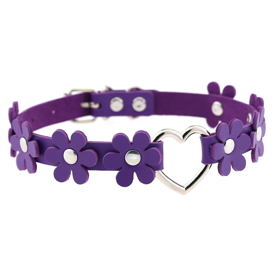 Harajuku Soft Girl bloemvormige choker van PU-leer met perzikhart, Japanse en Koreaanse stijl voor een schattige en modieuze look