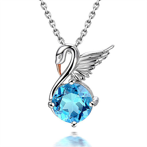 Title 2, Womens Silver Swan Pendant Natural Topaz Clavi...