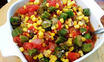 ~ My  Creole Stewed Okra, Corn & Tomatoes ~