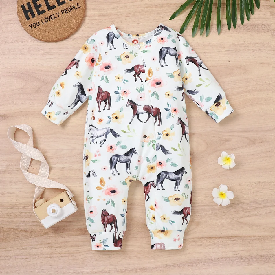 Lente en herfst vrijetijds baby peuter veelkleurige dieren jumpsuit, perfect voor spelen en comfortabel.