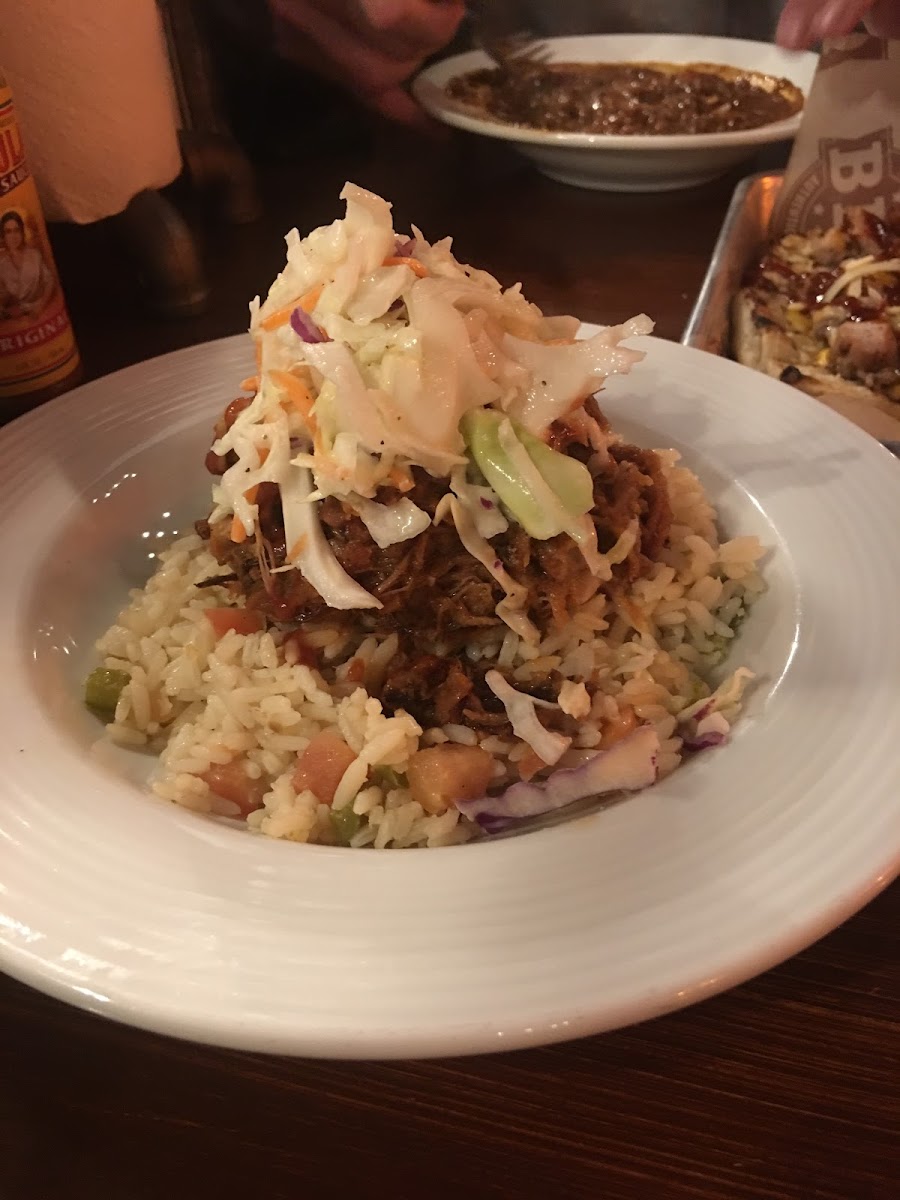 GF Pulled pork, coleslaw over rice